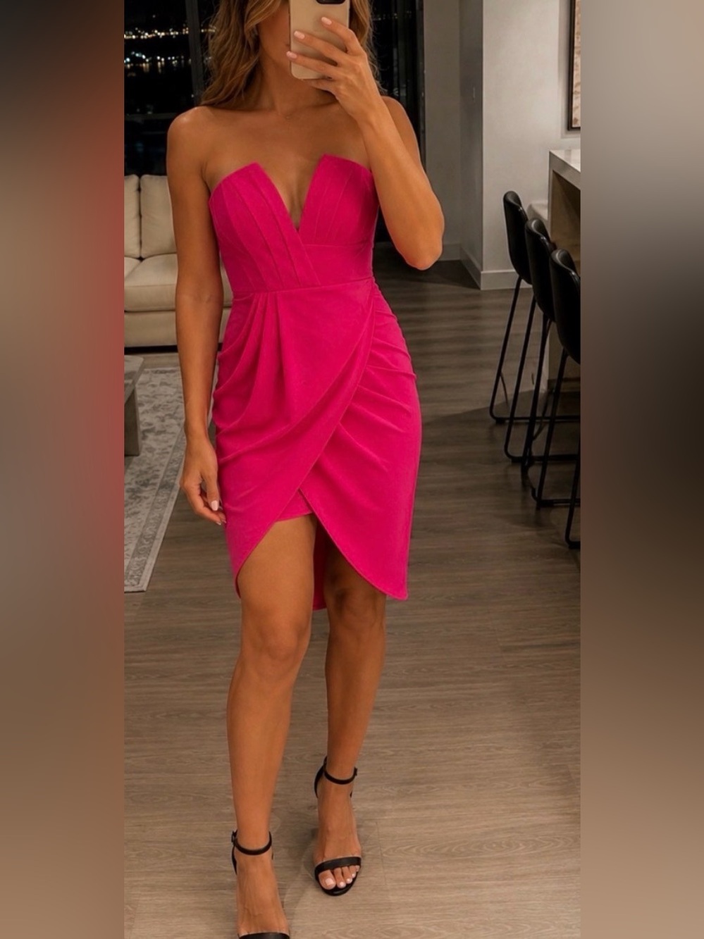 L’ATISTE Hot Pink Strapless Draped Cocktail Dress ✨ Statement